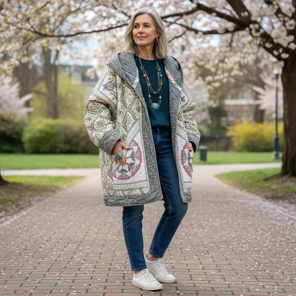 Vintage Quilt Oversized Hooded Cardigan Coat